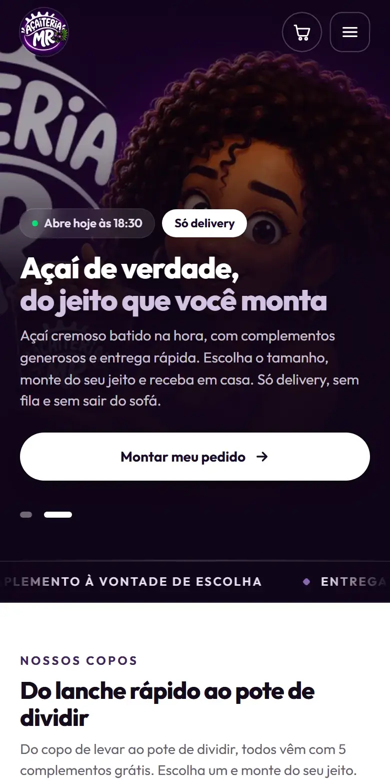 Tela do site de Açaiteria MR