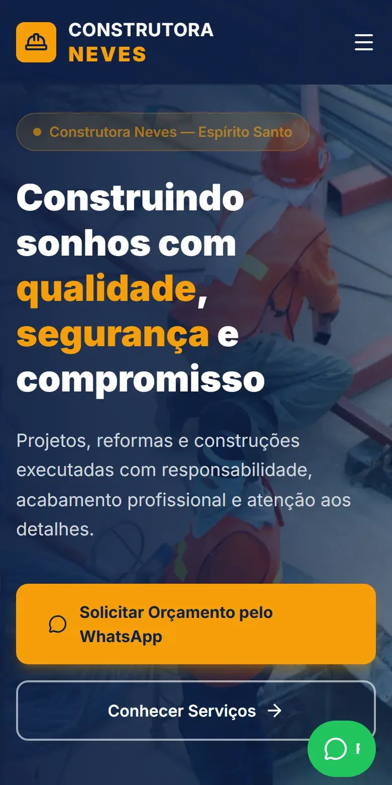 Tela do site de Construtora Neves