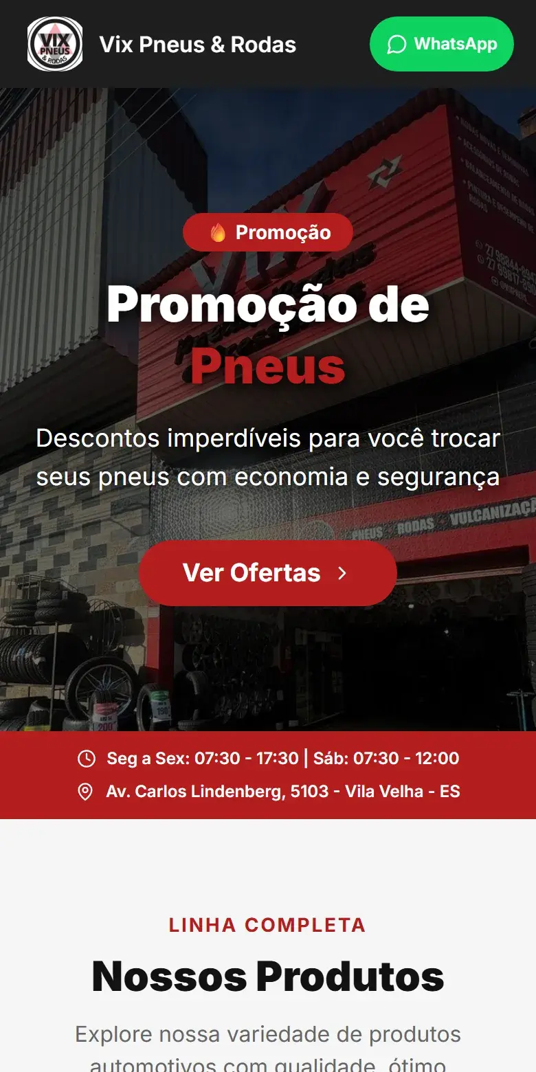Tela do site de Vix Pneus & Rodas